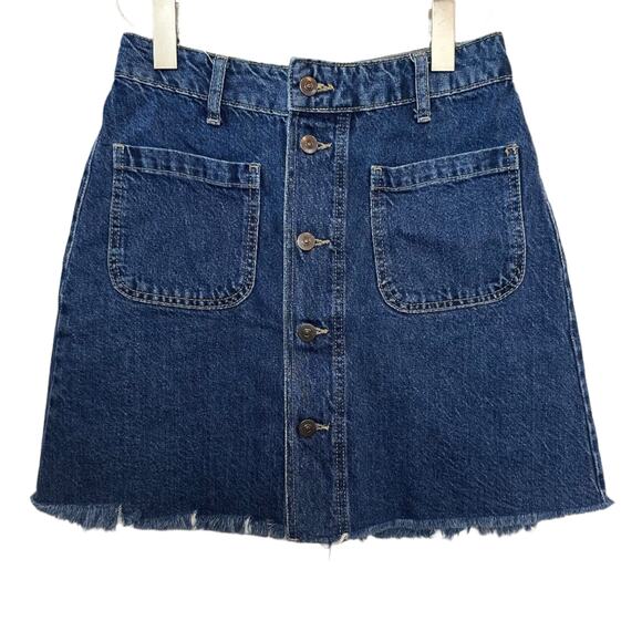 Boden Button Through Denim Mini Jean Skirt Button Down Dark Wash Raw Hem 2 - Picture 2 of 7